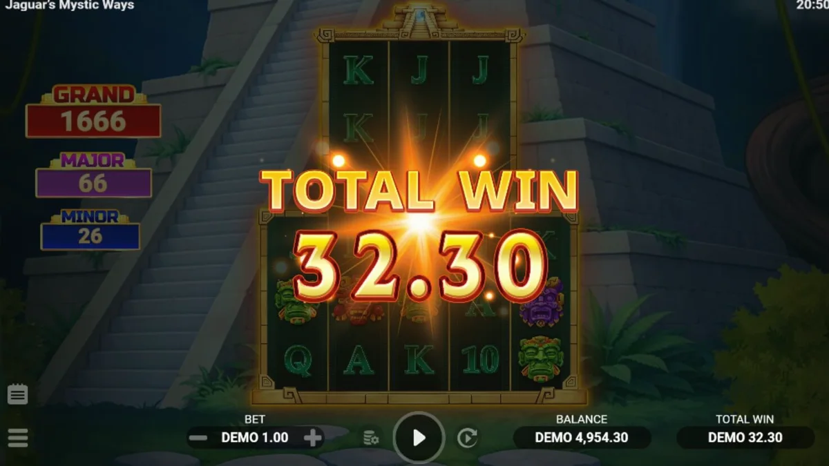 Pemandangan kuil kuno dan simbol Jaguar dalam slot Jaguar’s Mystic Ways