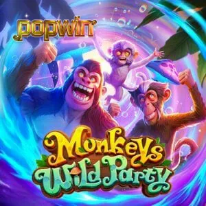 Tampilan grid 5x5 yang penuh warna dalam permainan slot Monkeys Wild Party